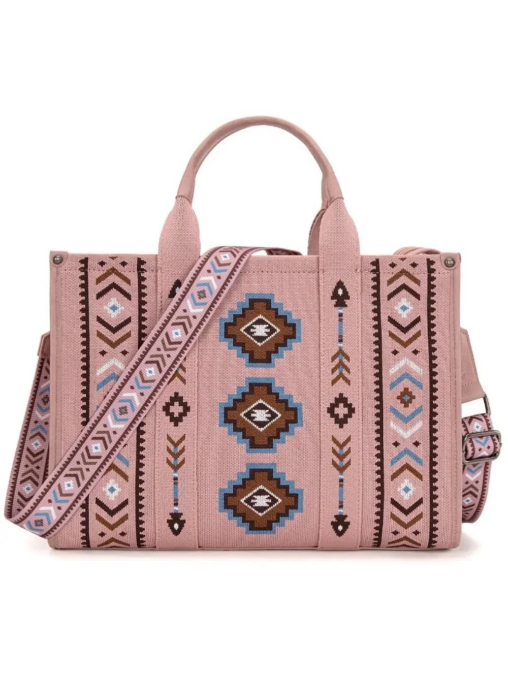 Montana West Aztec Retro Arrows Dual Sided Print Large Tote/Crossbody Pink